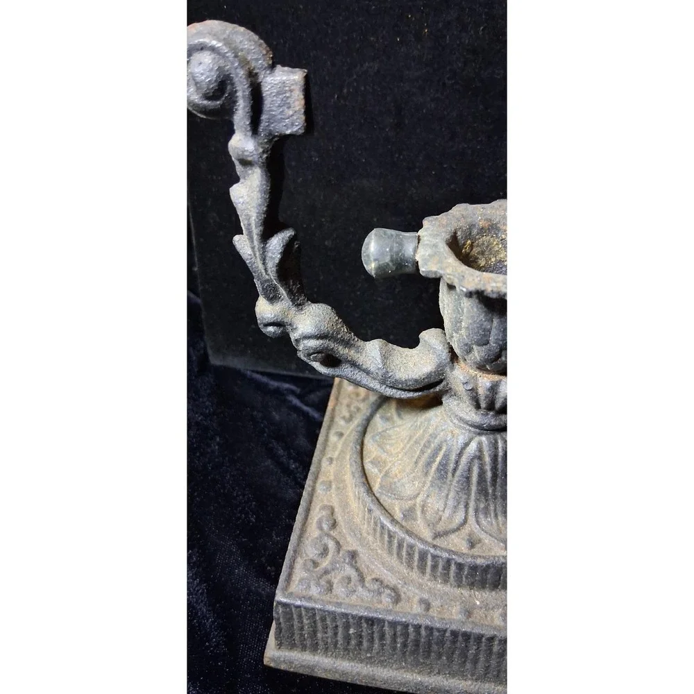 Vintage Wilton Ornate Black Cast Iron Taper Candle Holder Made In USA